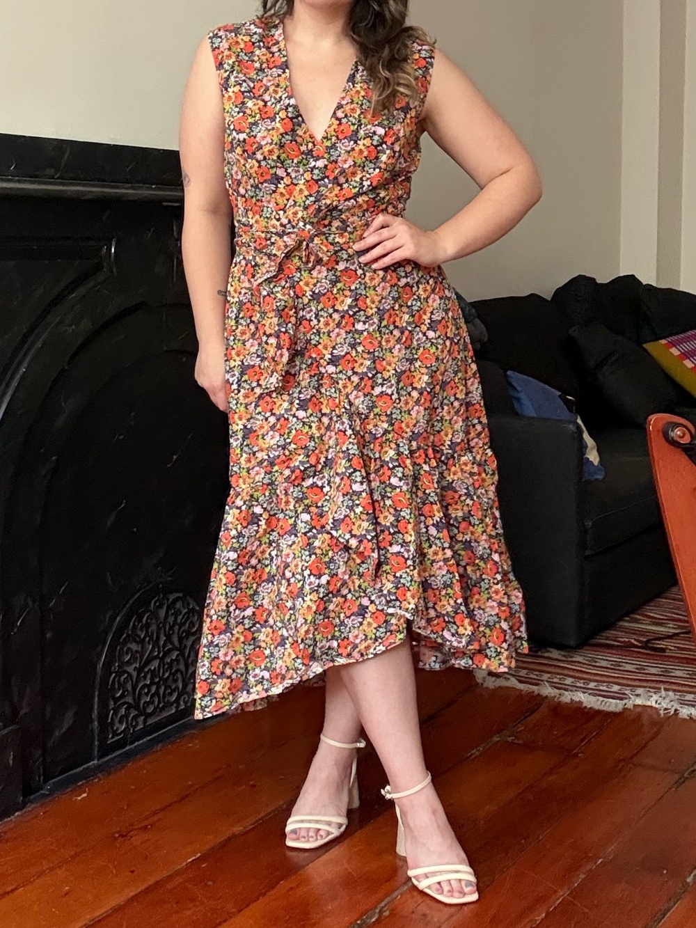 NWOT Rebecca Taylor Moonlight-Print Poplin Ruffle Wrap Dress High Low